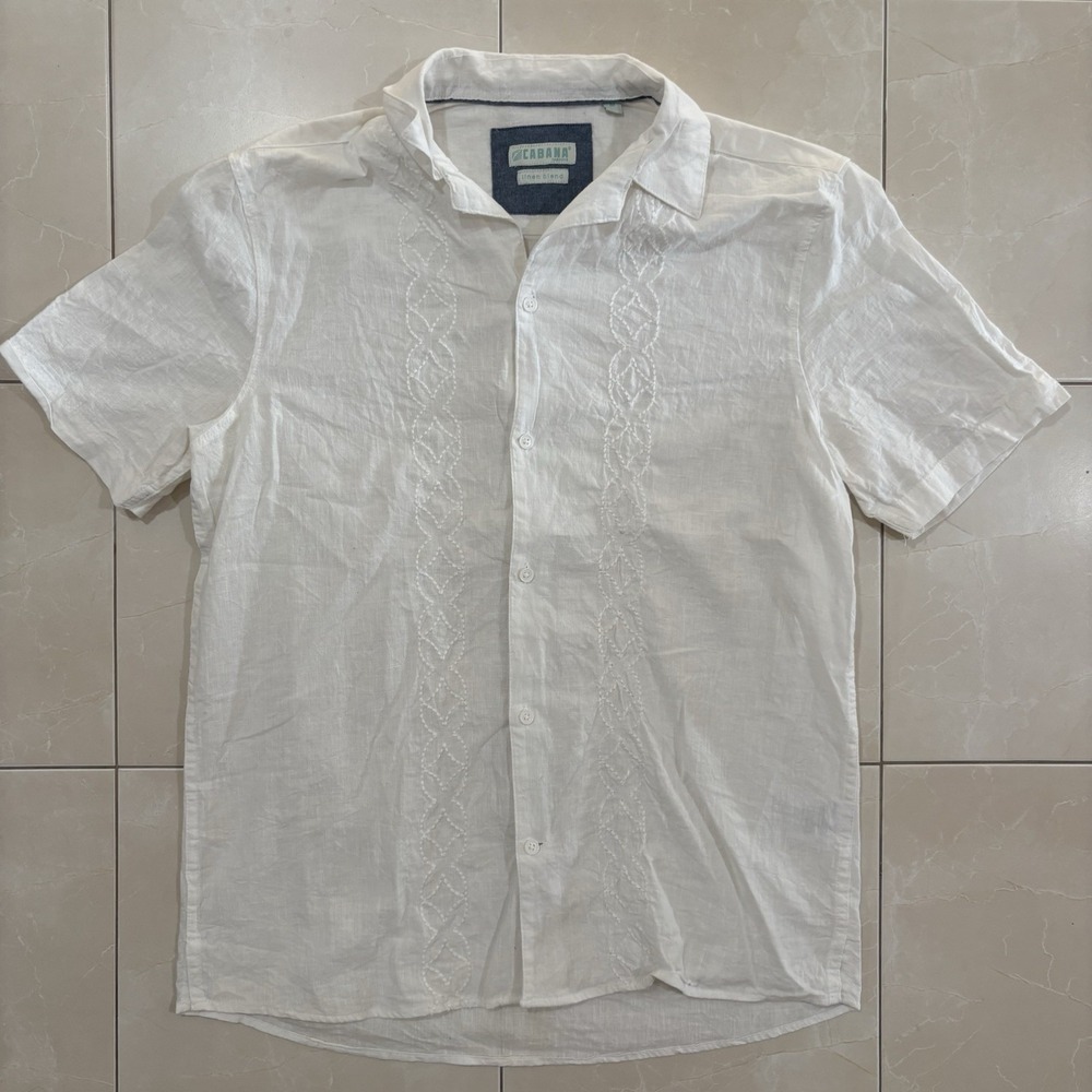Vintage Linen Blend Button Shirt Men's M White Short Sleeve Summer Y2K Cool